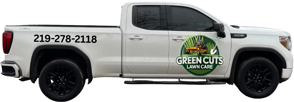 Green Cuts equipment and truck used for lawn and snow care