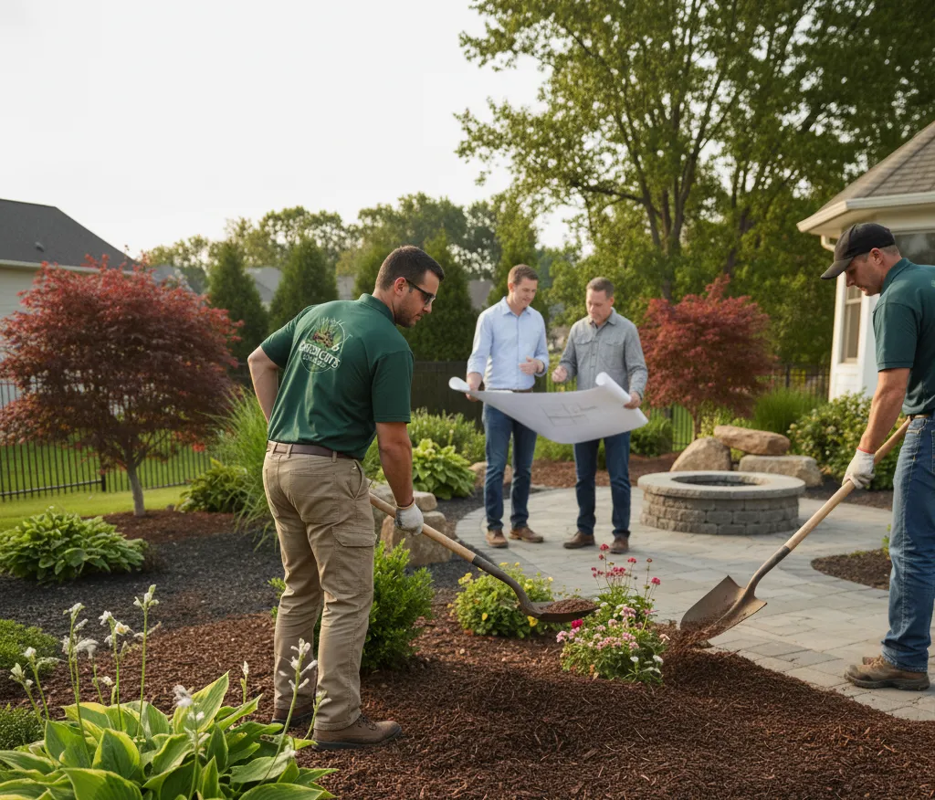 Fresh mulch and landscape design installed by Green Cuts